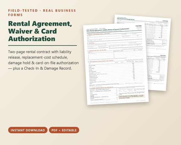 Rental Agreement & Waiver Pack