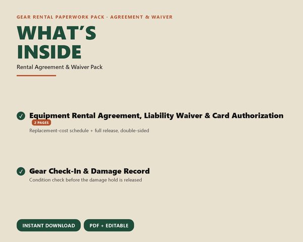 Rental Agreement & Waiver Pack — what's inside