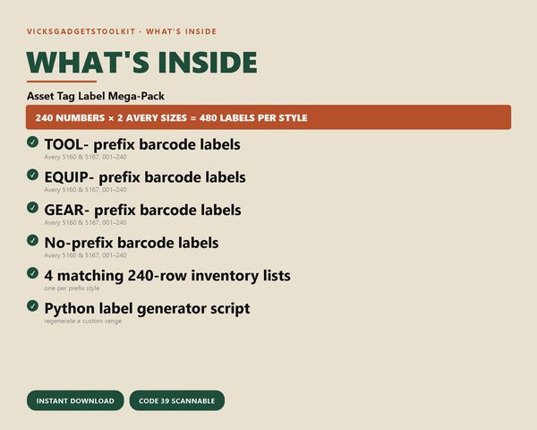 Asset Tag Label Mega-Pack — what's inside