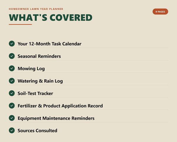 Homeowner Lawn Year Planner — what's inside