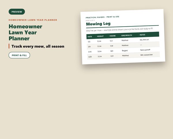 Homeowner Lawn Year Planner — sample page preview