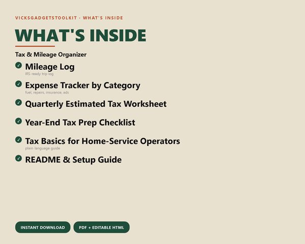 Tax & Mileage Organizer — what's inside