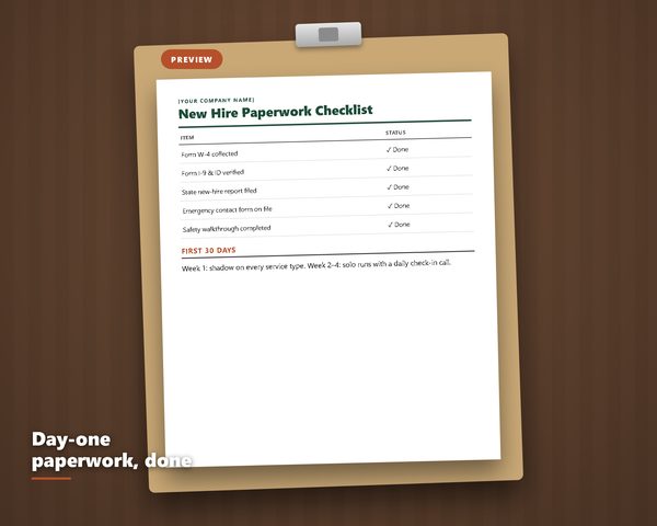 First Hire Onboarding Pack — sample page preview
