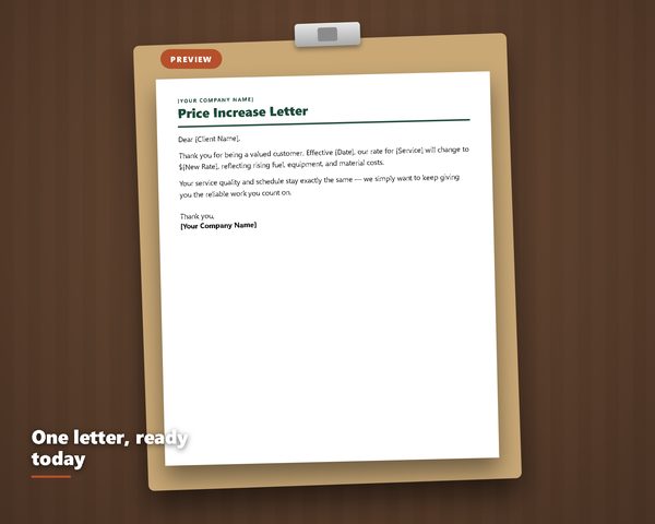 Price Increase Letter (Single) — sample page preview