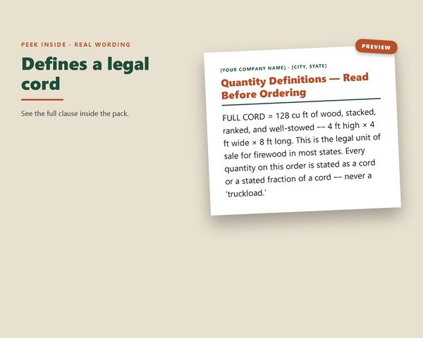 Firewood Sale Terms & Order Sheet — sample page preview