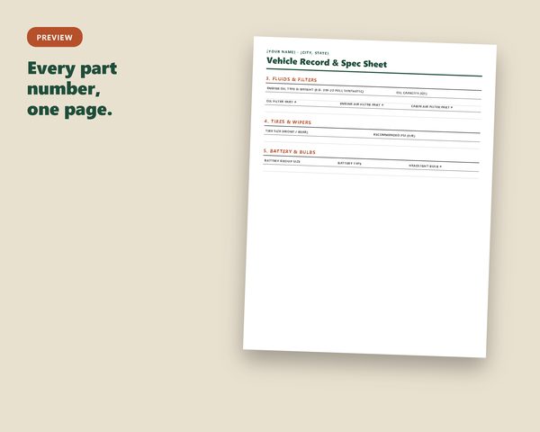 Vehicle Maintenance Binder — sample page preview