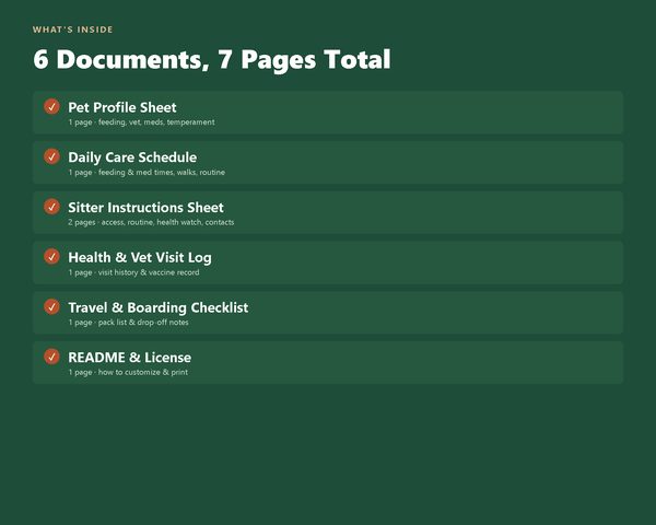 Pet Sitter & Pet Care Binder — what's inside