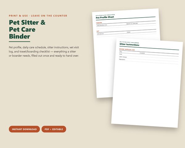 Pet Sitter & Pet Care Binder