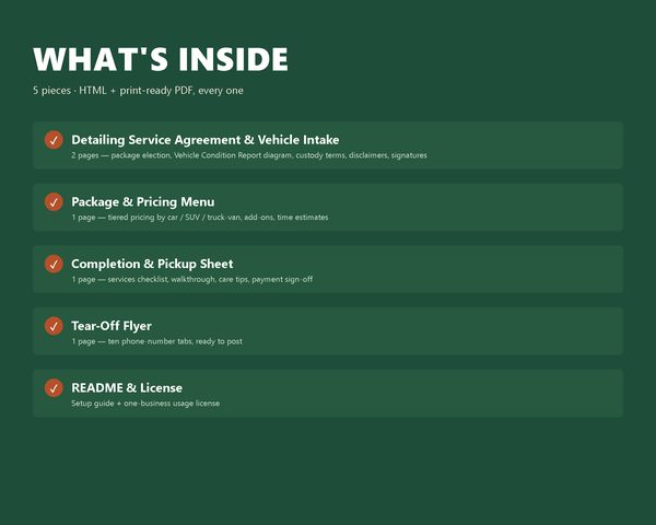 Auto Detailing Client Pack — what's inside