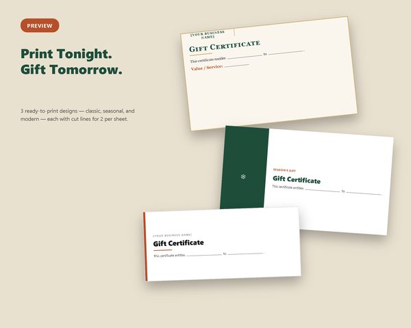 Service Business Gift Certificate Pack — sample page preview