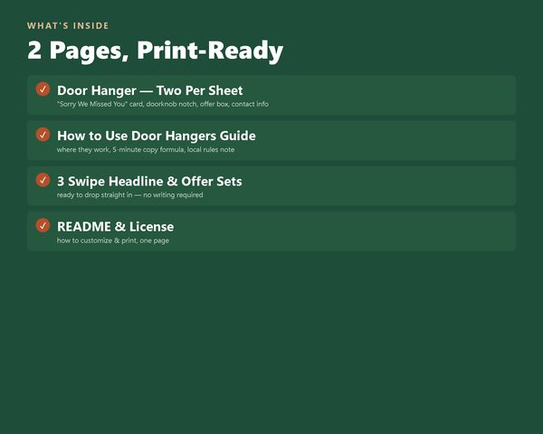 Door Hanger Template (Single) — what's inside