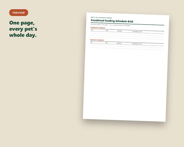 Multi-Pet Household Binder — sample page preview