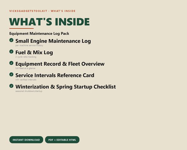 Equipment Maintenance Log Pack — what's inside