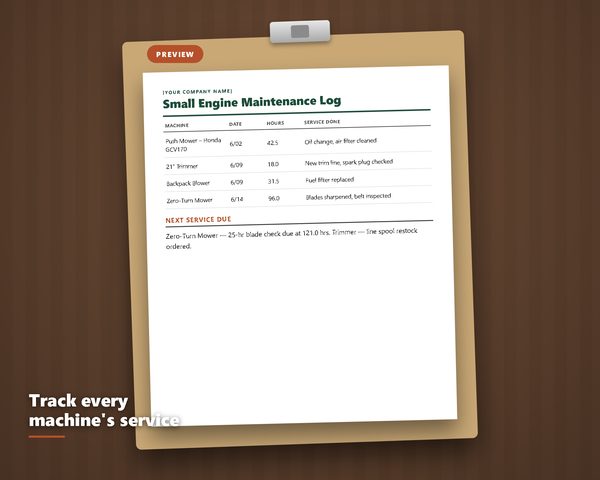 Equipment Maintenance Log Pack — sample page preview