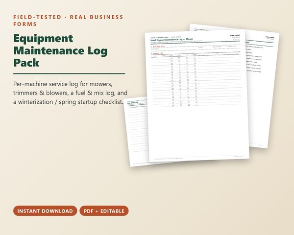 Equipment Maintenance Log Pack