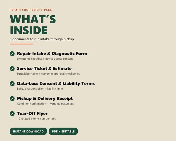 Repair Shop Client Pack — what's inside